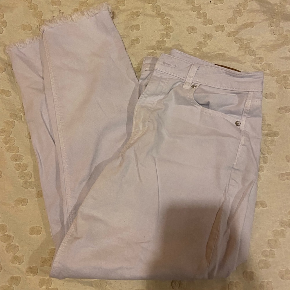 white american eagle jeans, frayed bottoms